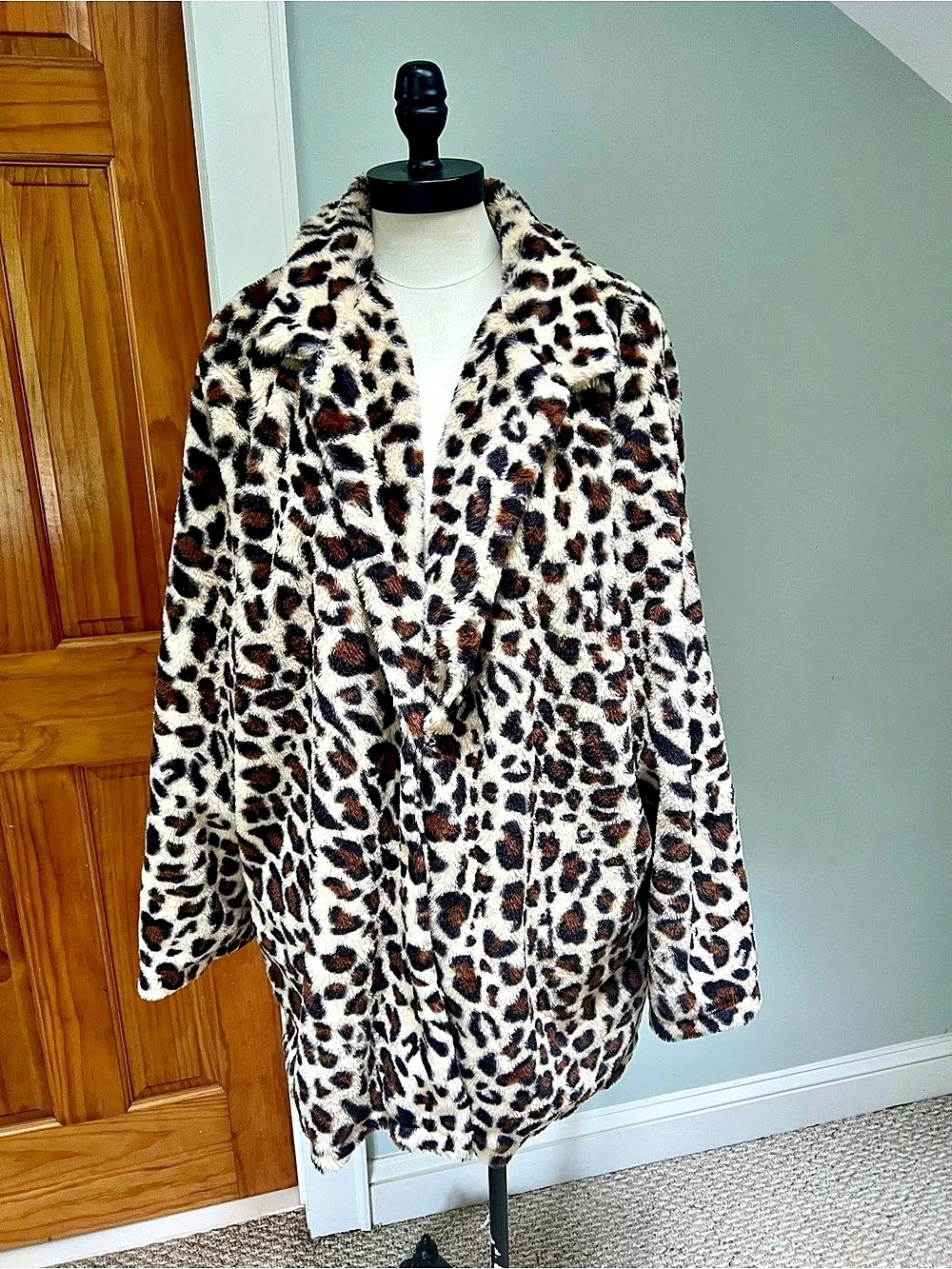 Animal Print Teddy Jacket Coat Brown Cream Like New XXL